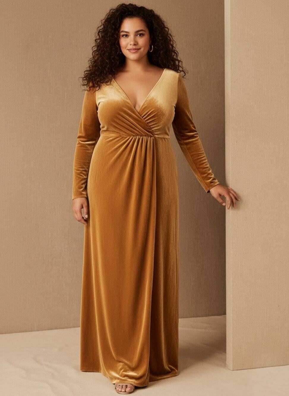 Jenny Yoo Ryland Velvet Gown in Marigold - Long Sleeve Maxi Dress - Size 18 - Picture 1 of 11